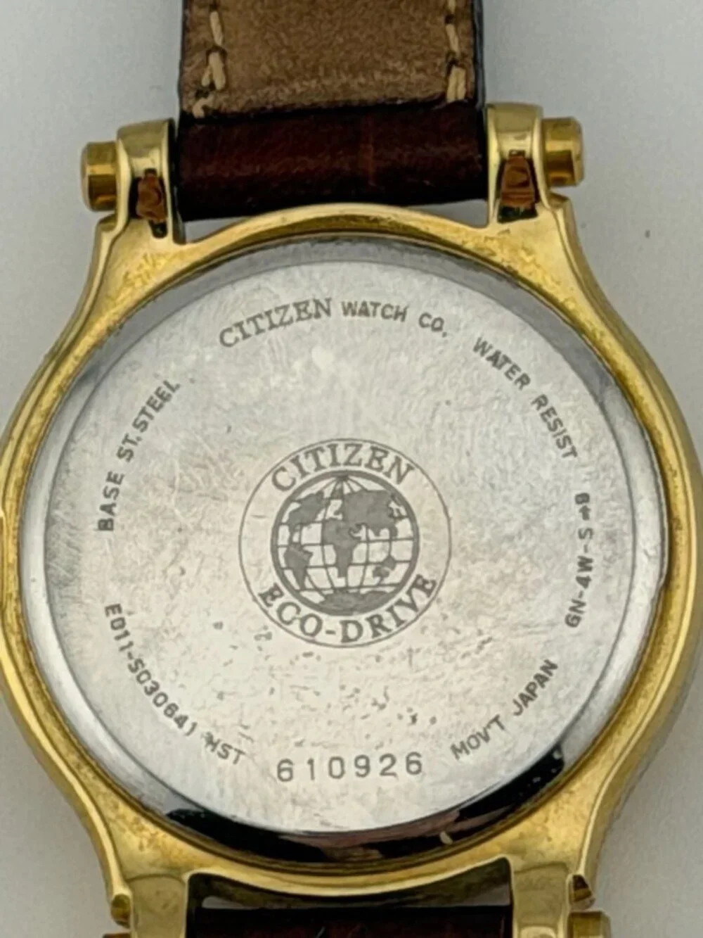 Citizen Eco-Drive Gold-Tone Black Dial 25mm Brown Leather E011-S030641
